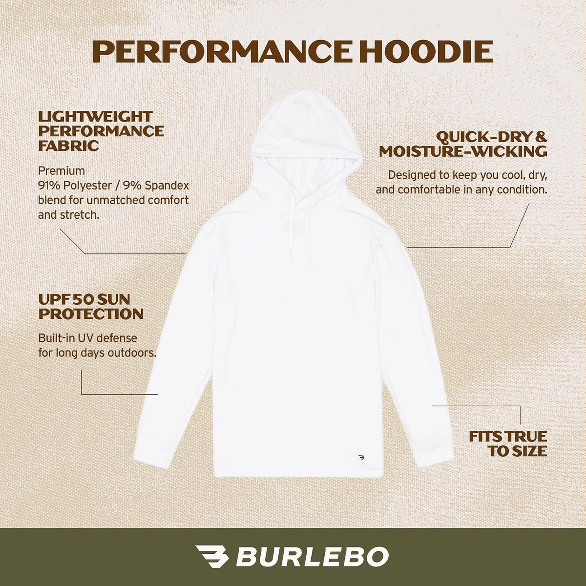 Burlebo Men’s Performance Hoodie – Lightweight Long Sleeve Pullover, Athletic Fit, Moisture-Wicking, Sun Protection - size