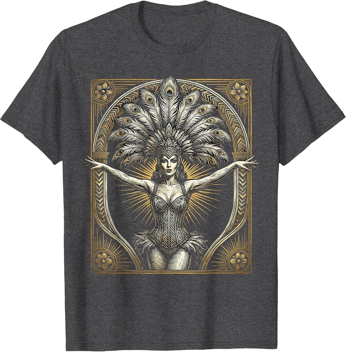 Men's Vintage Showgirl Art Deco Frame Graphic T-Shirt - Dark Heather Grey
