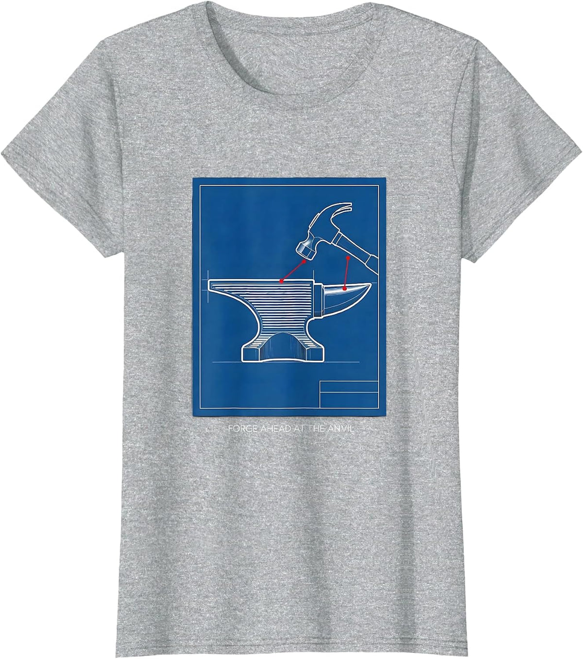 I Forge Ahead At The Anvil Technical Blueprint Blacksmith T-Shirt - Heather Grey