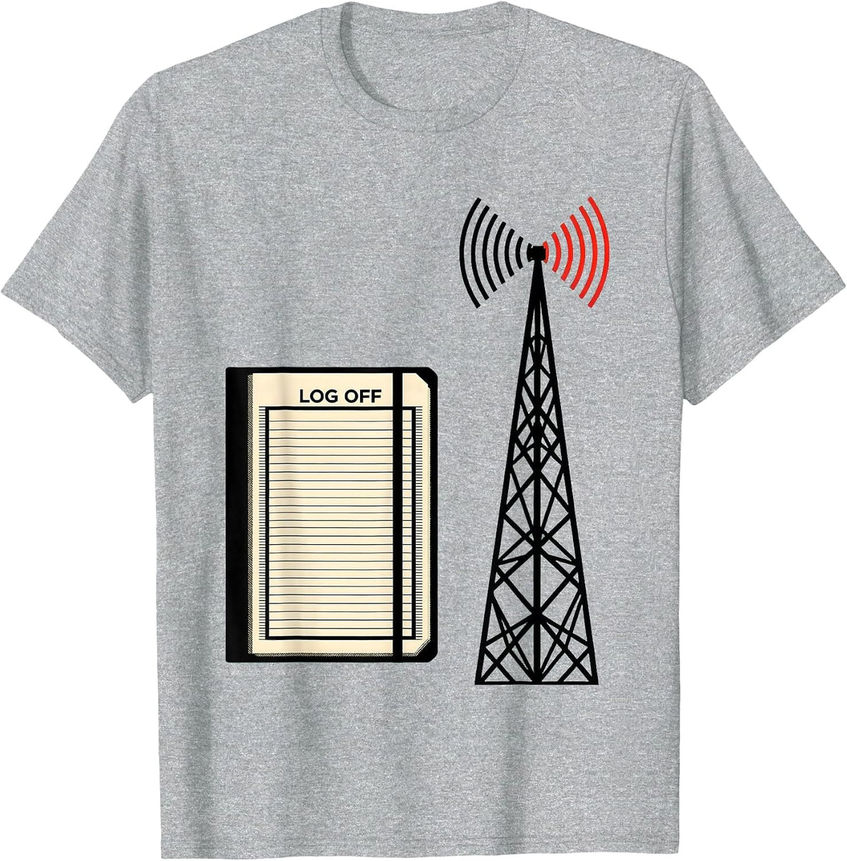 Men's Log Off Geometric Ham Radio Operator Hobbyist Humor T-Shirt - Heather Grey