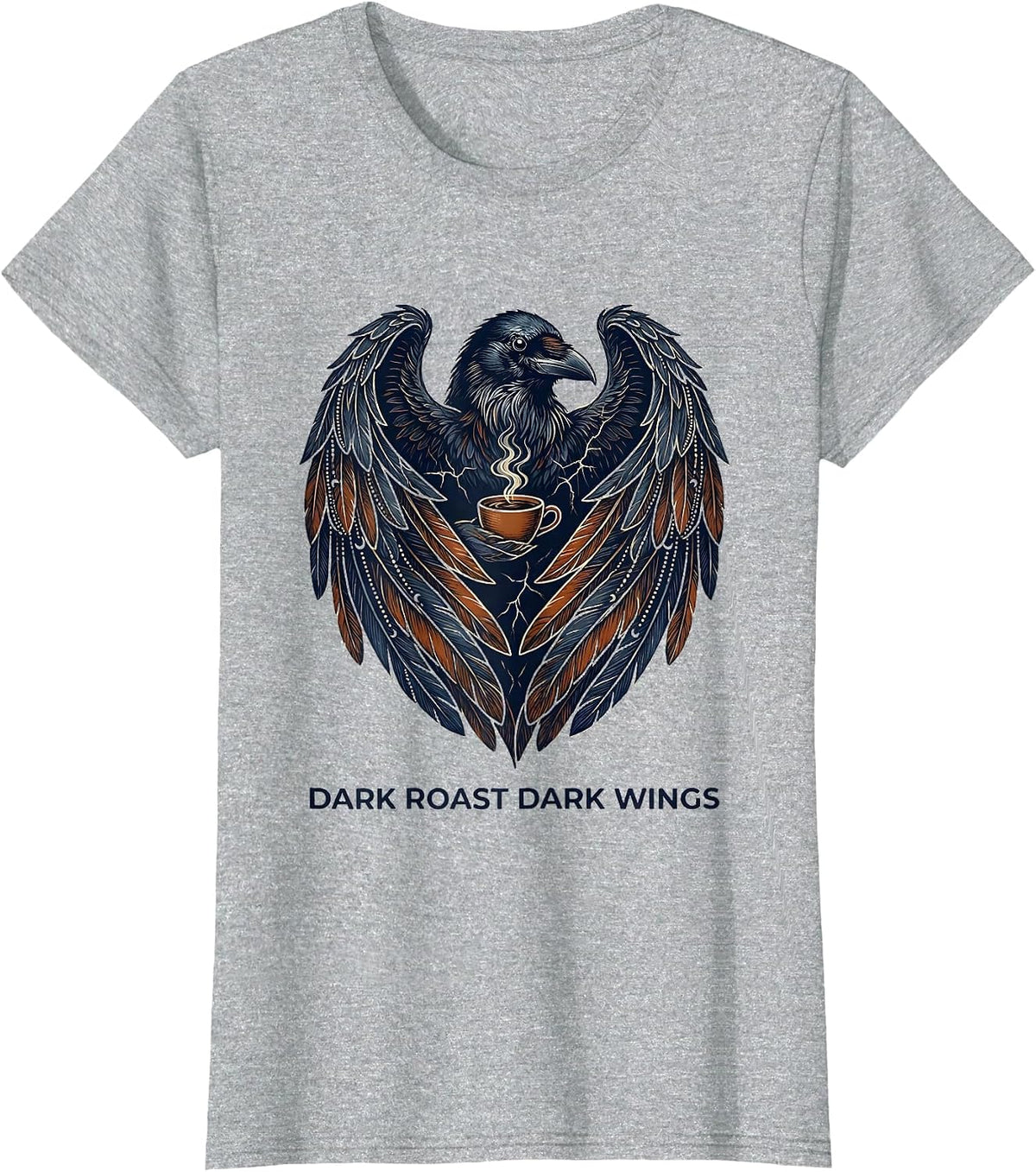 Dark Roast Dark Wings Crow Coffee Design T-Shirt - Heather Grey