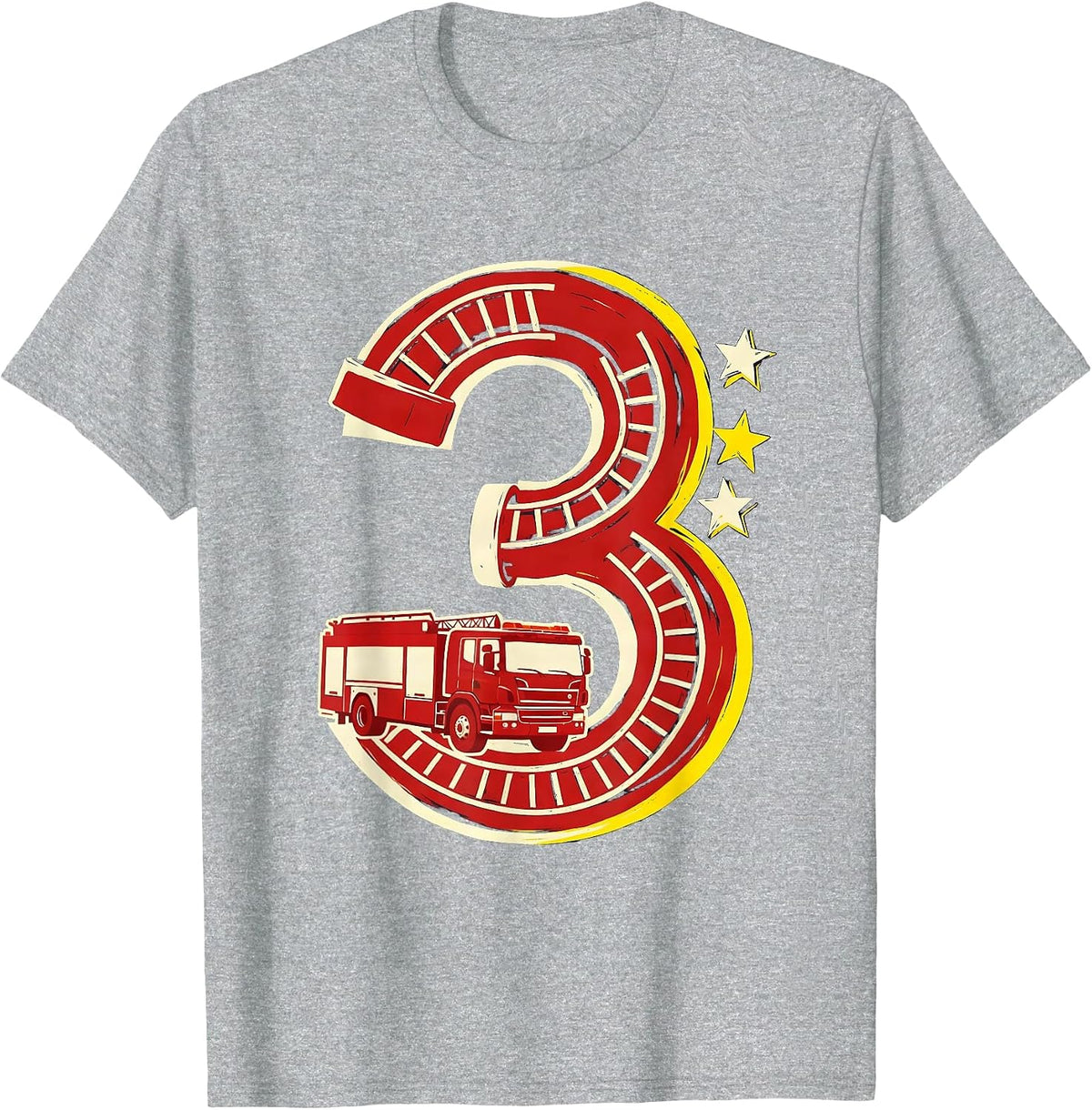 Men's Numeral Three Fire Truck Toddler Birthday Party T-Shirt - Heather Grey