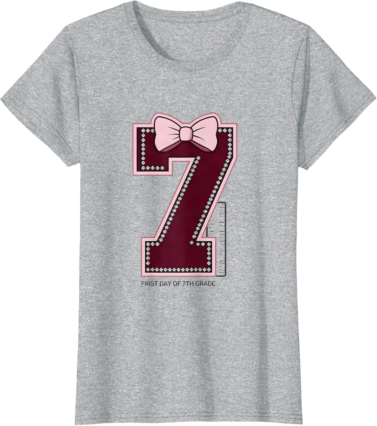 Women's First Day Of 7th Grade Sparkle Varsity Coquette Bow Back T-Shirt - Heather Grey