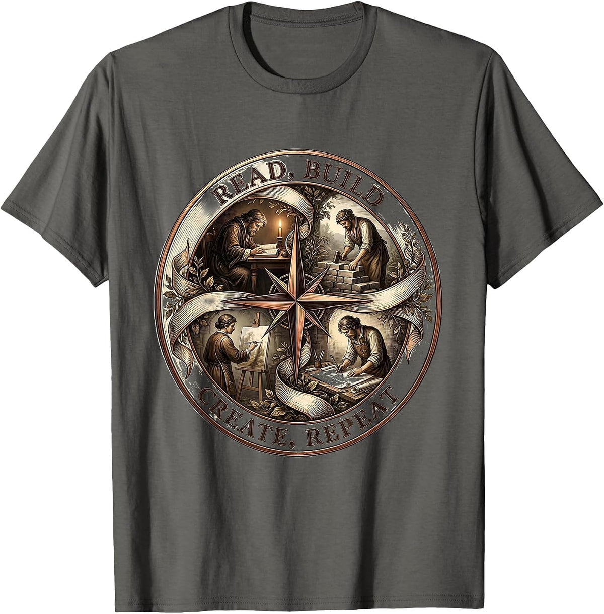 Men's Read Build Create Repeat Renaissance Men Design T-Shirt - Asphalt Grey