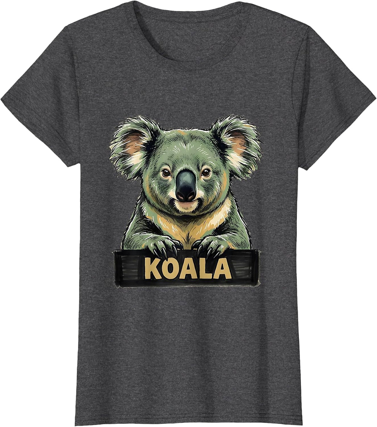 Women's Koala Minimalist Badge Patch Line Art Icon Outline Gift T-Shirt - Dark Heather Grey