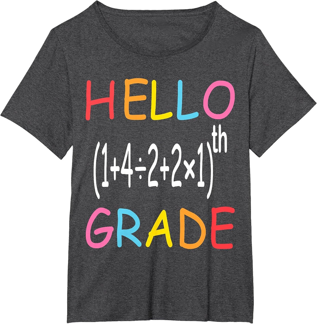 Back to School Hello Fifth Grade Equation Math Teacher Funny T-Shirt - Dark Heather Grey