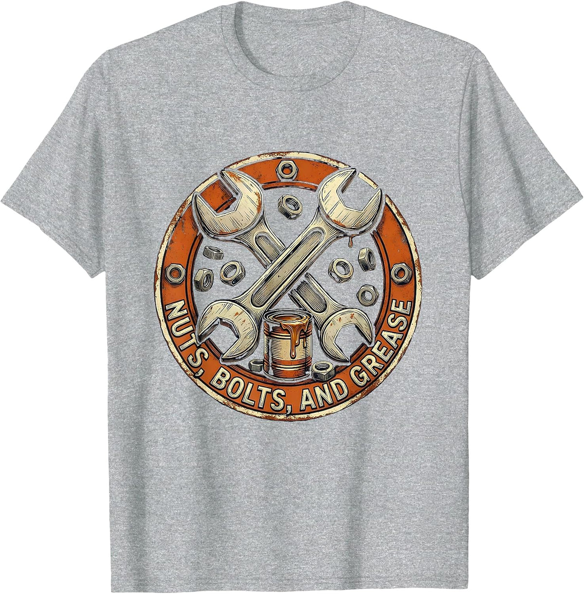 Men's Nuts Bolts and Grease Mechanic Design T-Shirt - Heather Grey