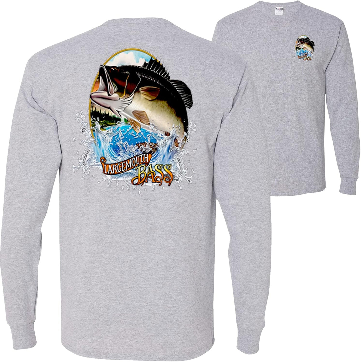 Largemouth Bass Fish Fishling Lovers Front and Back Mens Long Sleeves - Heather Grey