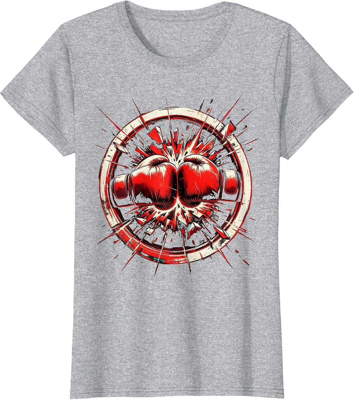 Boxing Gloves Clash Impact Graphic Tee T-Shirt - Heather Grey