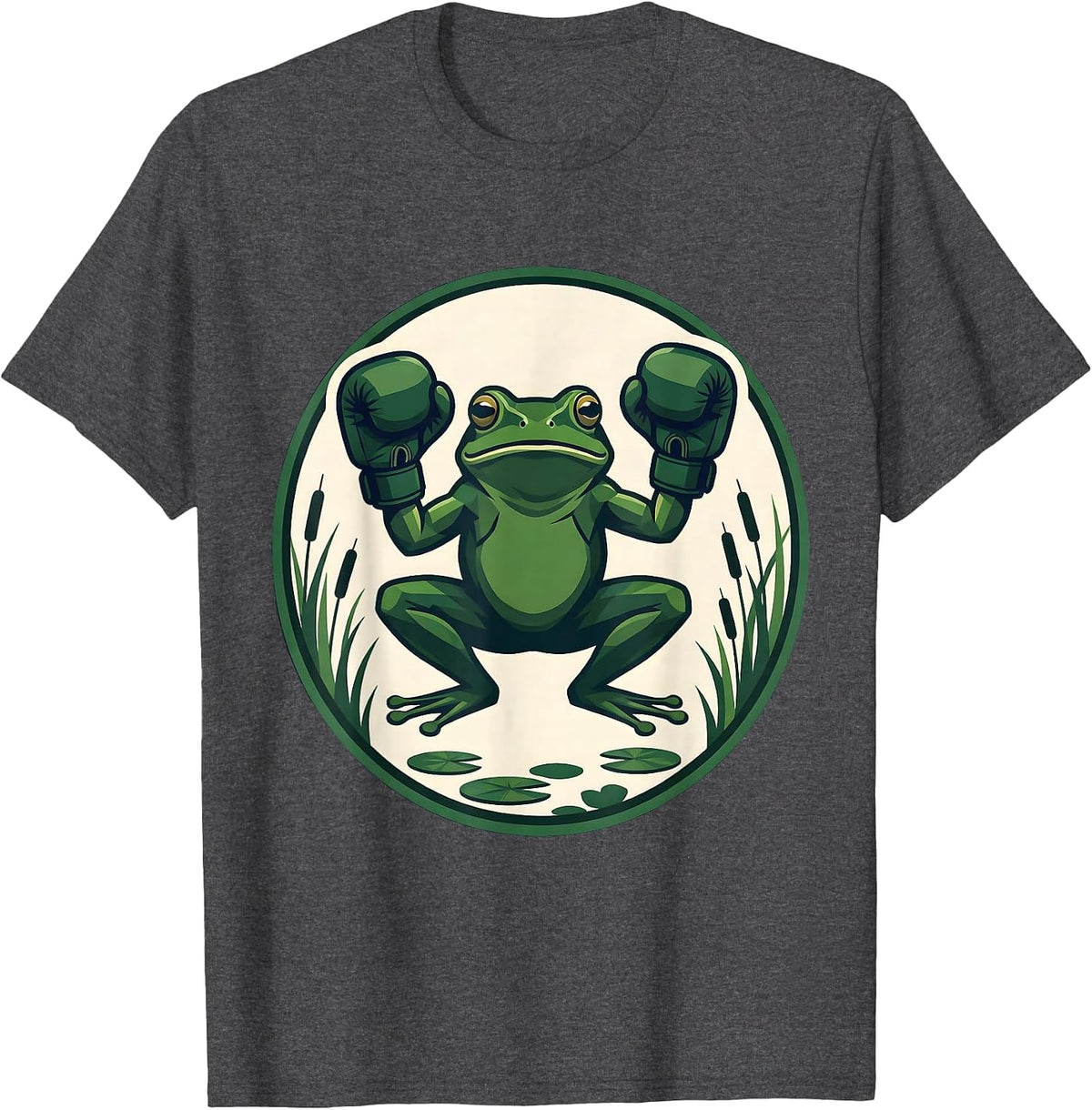 Frog Boxing Gloves Fighter Illustration T-Shirt - Dark Heather Grey