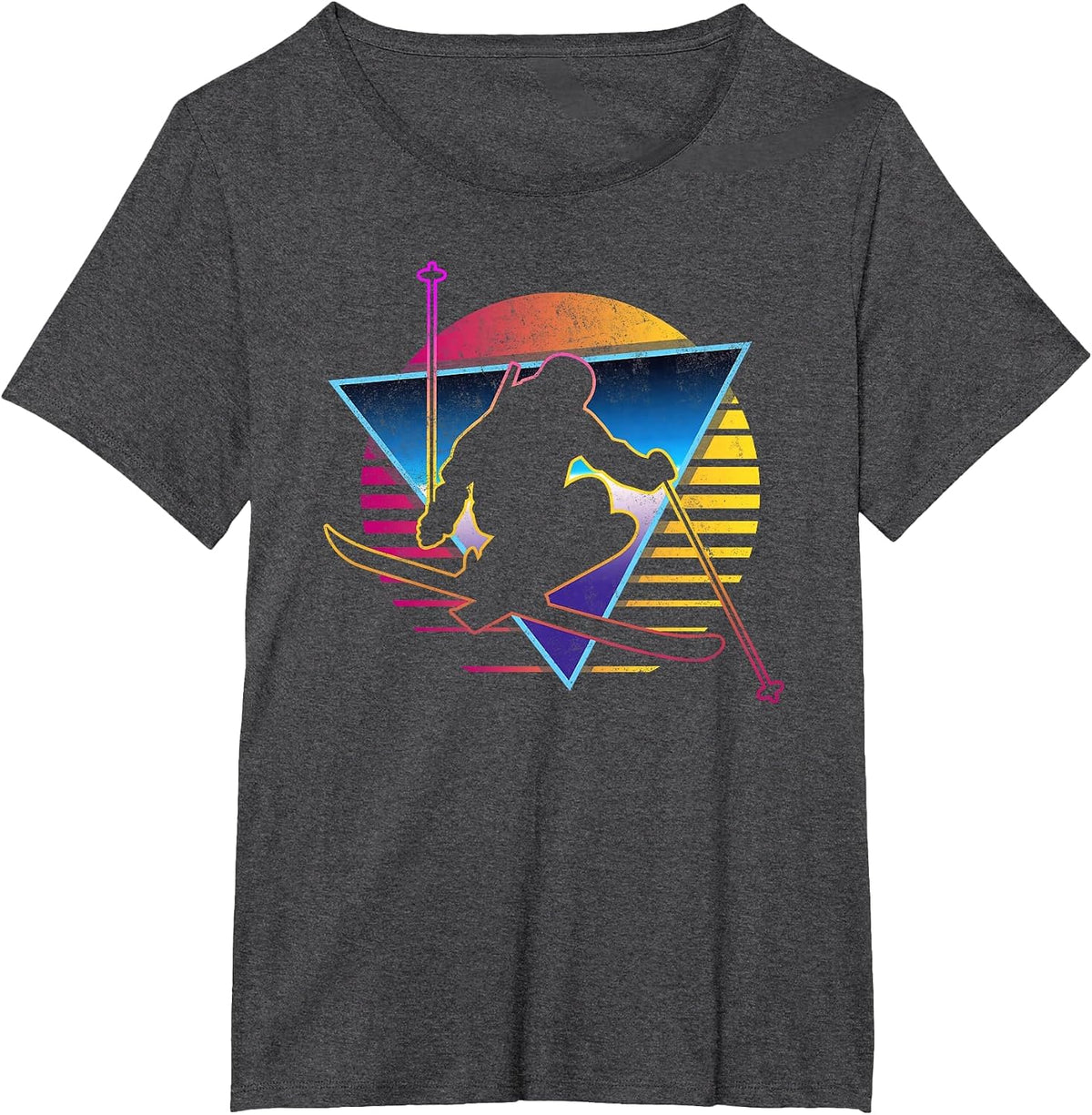 Retro Vintage 80s Ski T-Shirt - Dark Heather Grey