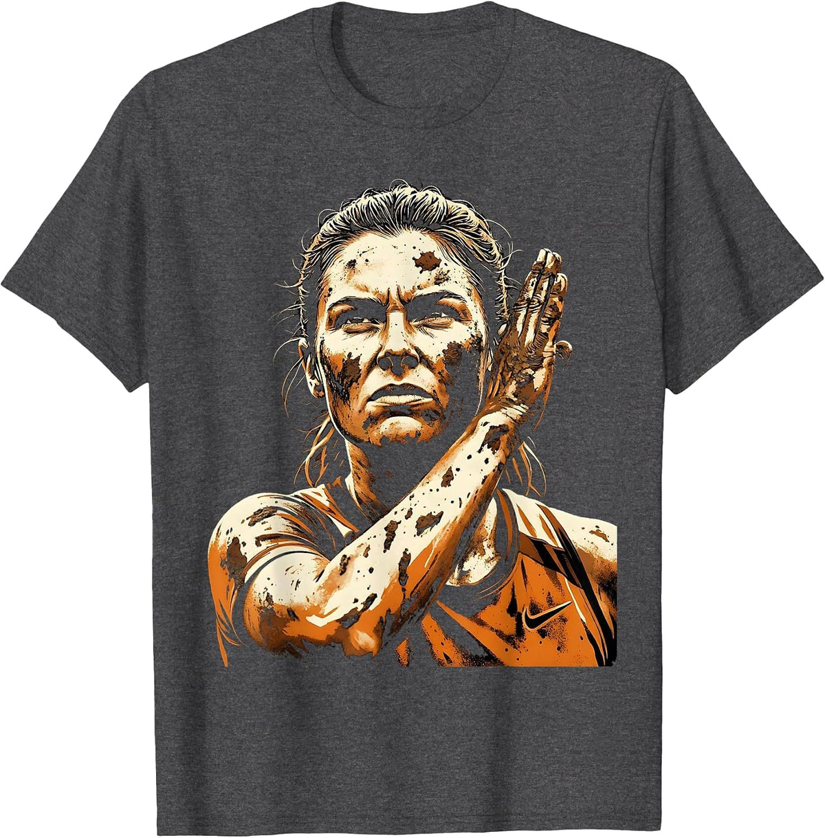 Muddy Rugby Player Wiping Face Graphic T-Shirt - Dark Heather Grey