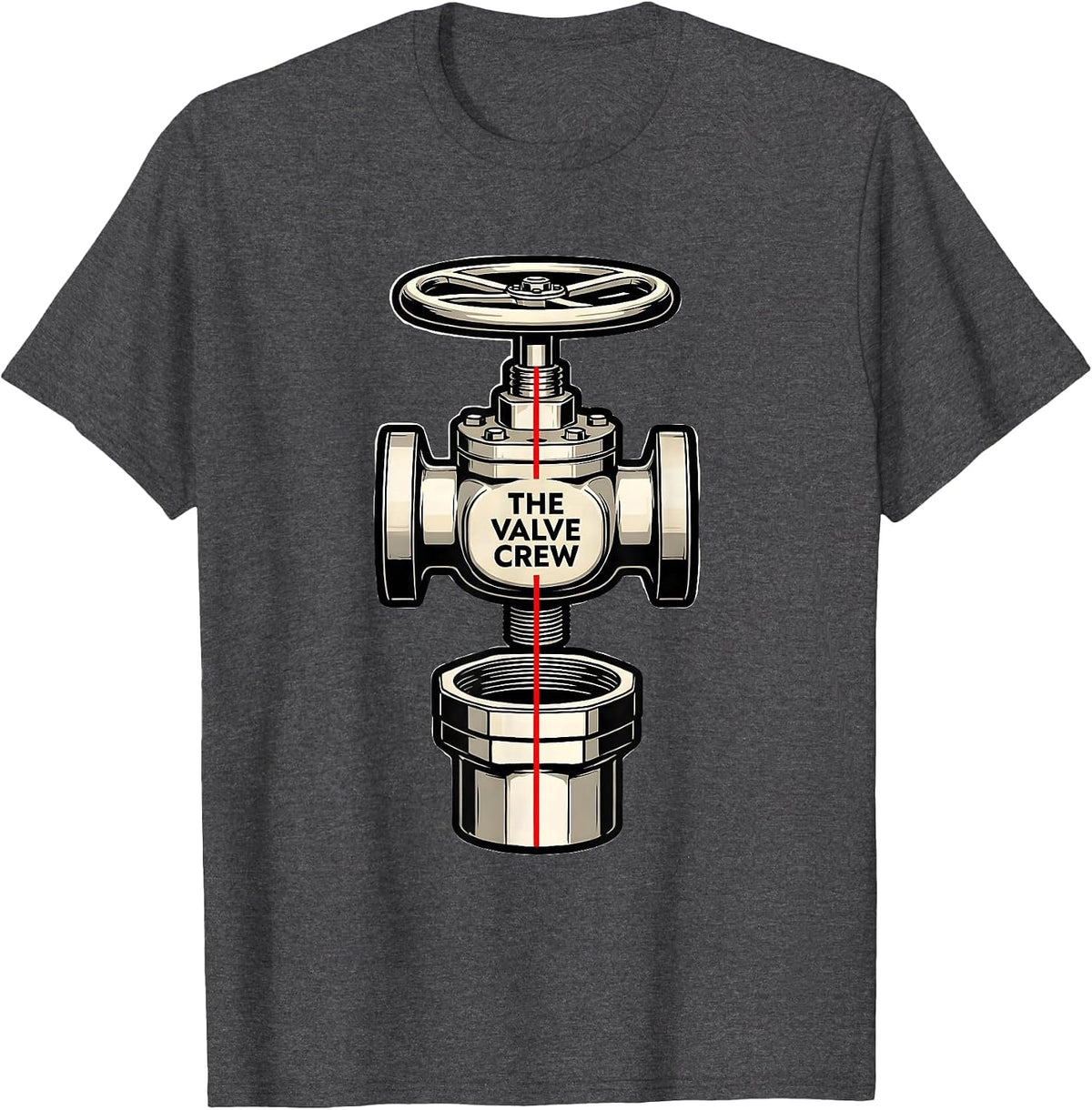 THE VALVE CREW Exploded View Technical Firefighter Humor T-Shirt - Dark Heather Grey