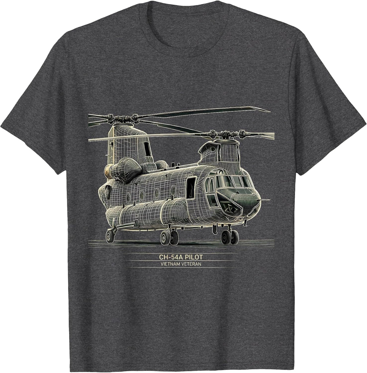 Men's CH-54A Pilot Vietnam Veteran Military Helicopter Tribute T-Shirt - Dark Heather Grey