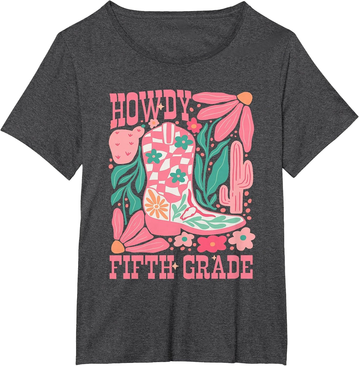 Howdy Fifth Grade Western 5th Grade Teacher Cowboy Cowgirl T-Shirt - Dark Heather Grey