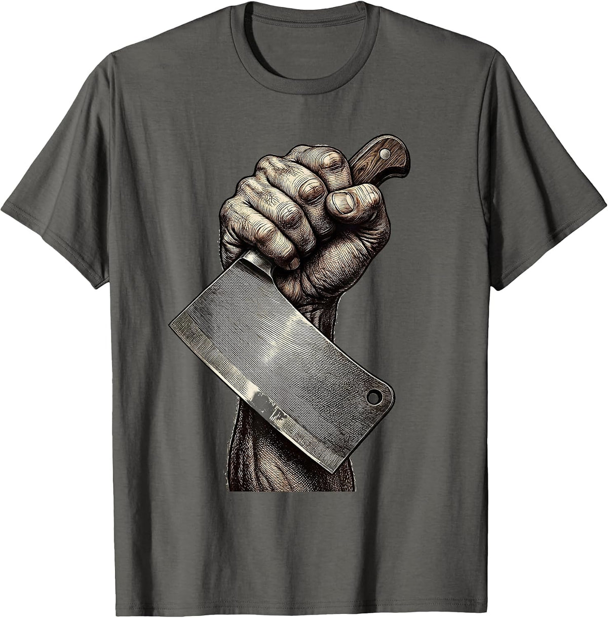 Bold Chef Fist Butcher Knife Graphic T-Shirt - Asphalt Grey