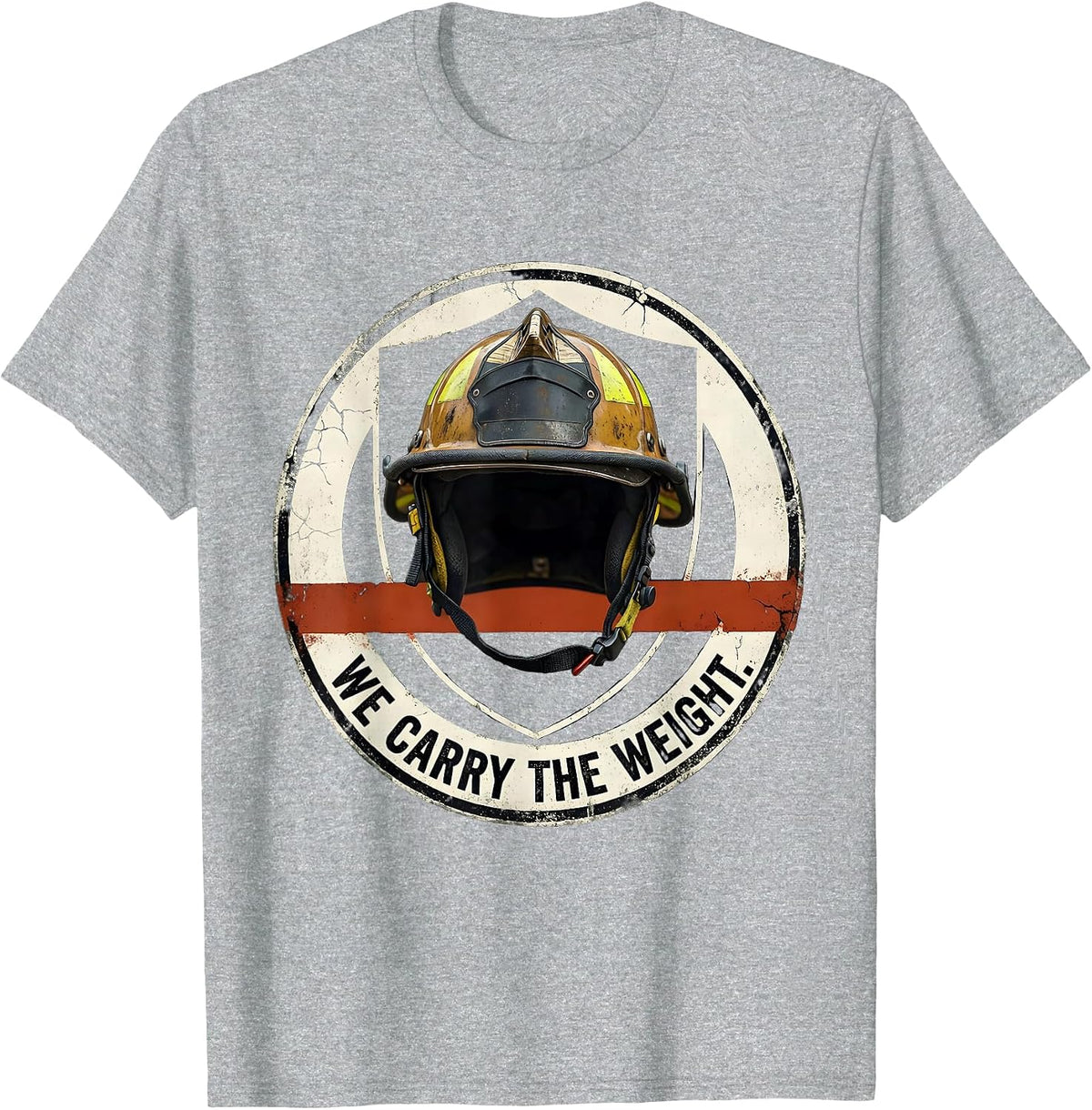 Men's We Carry The Weight Distressed Firefighter Badge Humor T-Shirt - Heather Grey