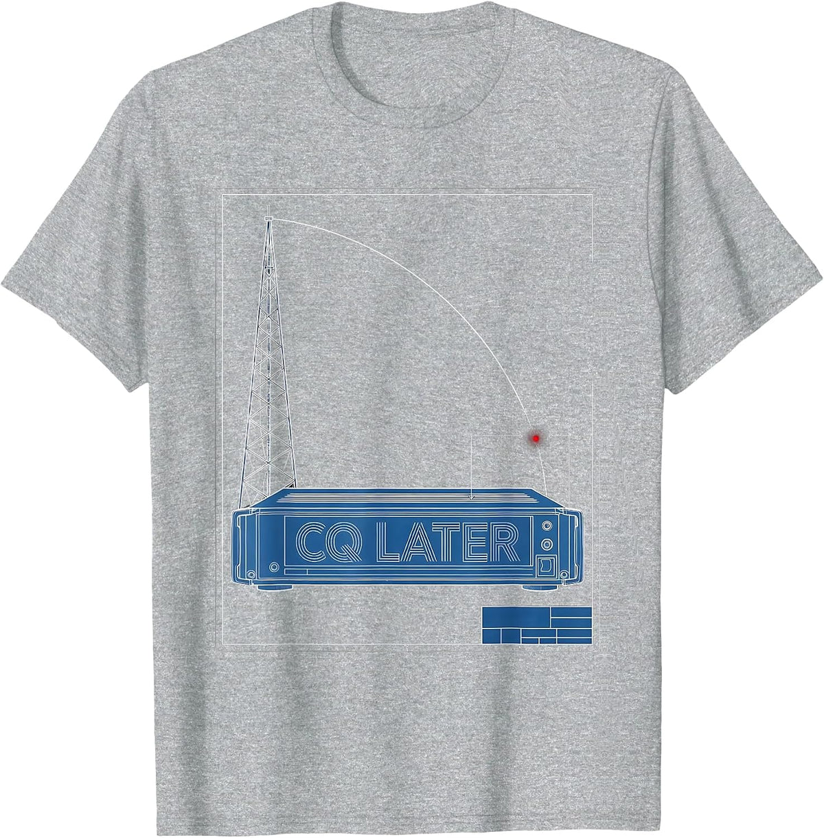 Men's CQ Later Technical Blueprint Ham Radio Operator Humor Gift T-Shirt - Heather Grey