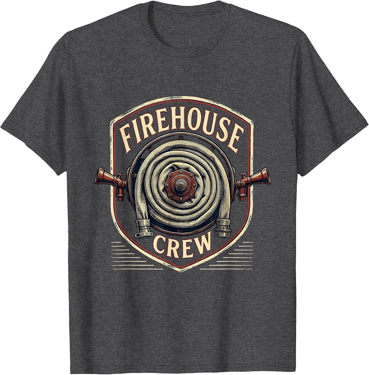 FIREHOUSE CREW Vintage Firefighter Department Pride Crew T-Shirt - Dark Heather Grey