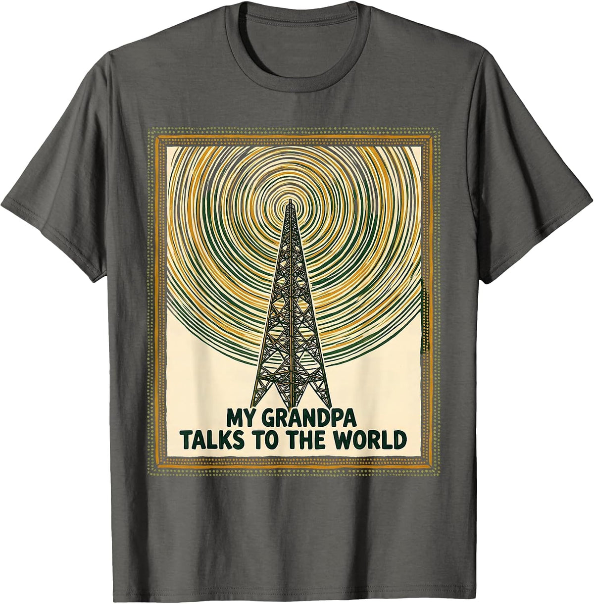 Men's My Grandpa Talks To The World Funny Ham Radio Operator Hobby T-Shirt - Asphalt Grey