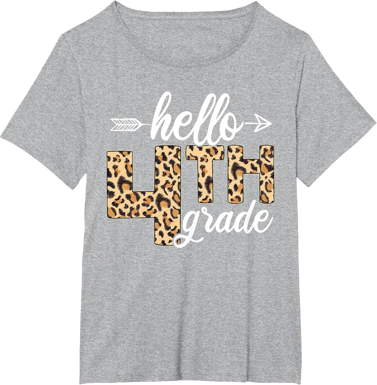 Hello 4th Fourth Grade Leopard Back to School Teacher Kid T-Shirt - Heather Grey