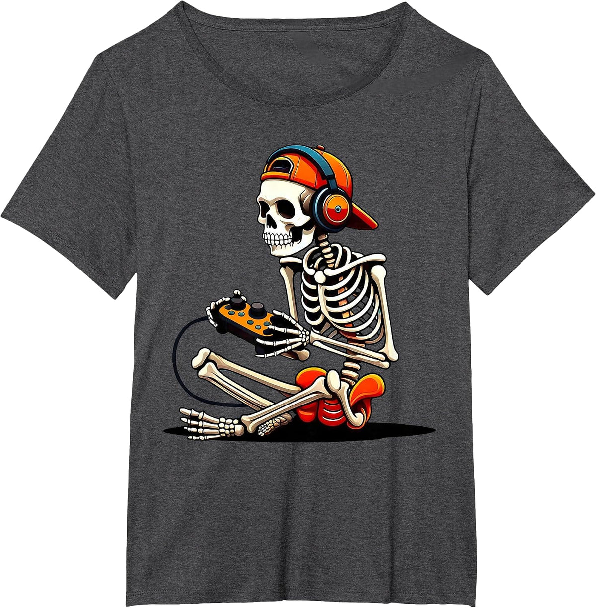 Halloween Skeleton Gamer Video Gaming Funny Gaming Skeleton T-Shirt - Dark Heather Grey