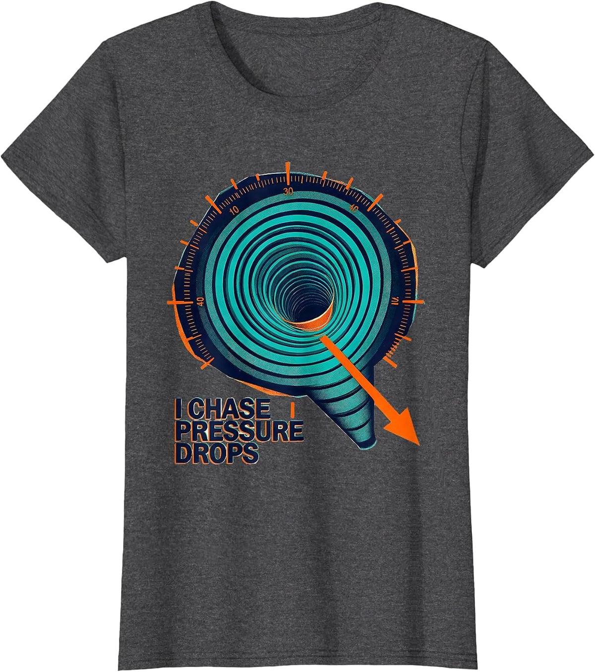 Women's I Chase Pressure Drops Risograph Tornado Chaser Meteorology T-Shirt - Dark Heather Grey