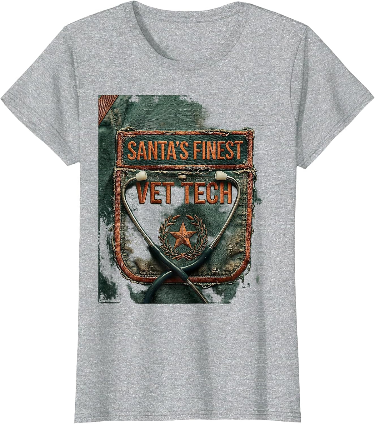 Women's Santa's Finest Vet Tech Vintage Funny Veterinary Tech T-Shirt - Heather Grey