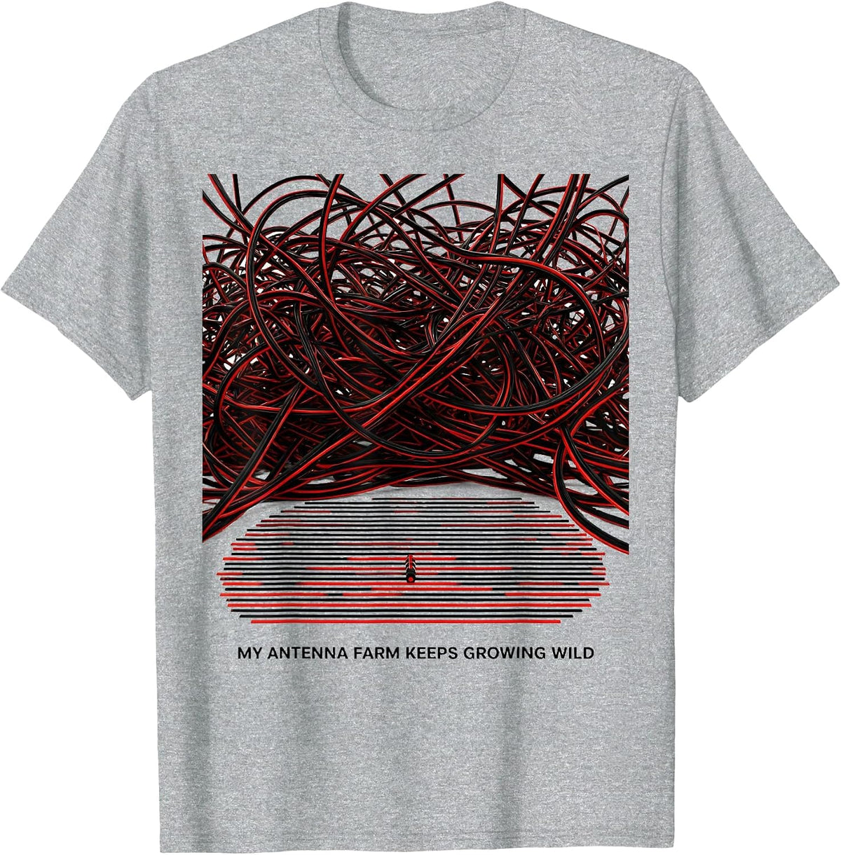 Men's My Antenna Farm Keeps Growing Wild Funny Ham Radio Operator T-Shirt - Heather Grey