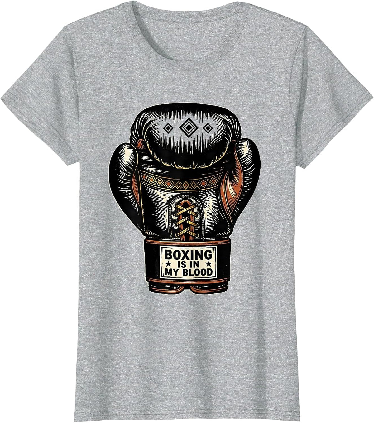 Boxing Is In My Blood Linocut Ancestral Boxing Fan Vintage T-Shirt - Heather Grey