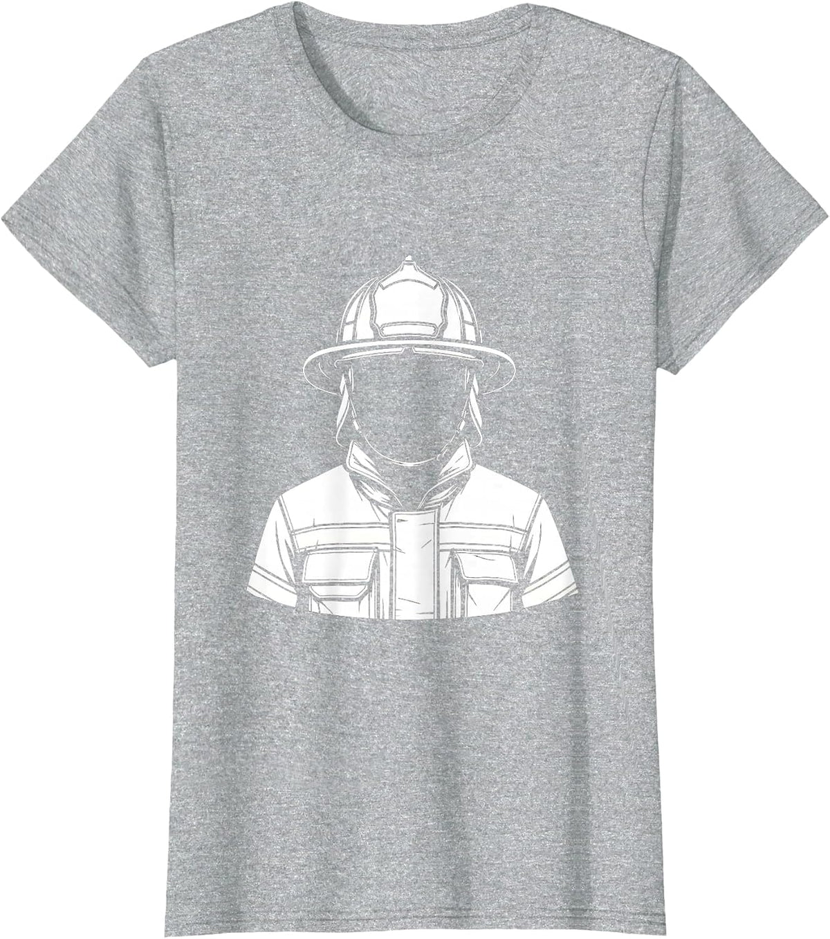 Firefighter Helmet and Turnout Jacket Illustration T-Shirt - Heather Grey