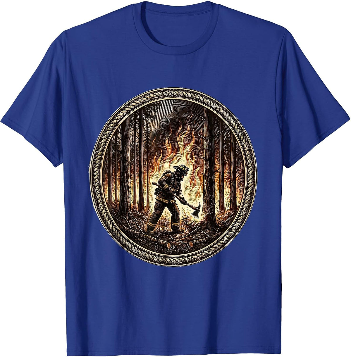 Firefighter Firebreak Forest Blaze Graphic T-Shirt - Royal Blue