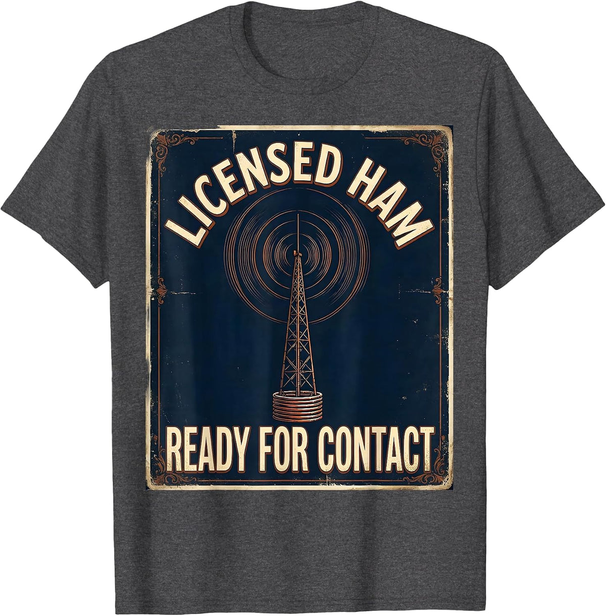 Men's Licensed Ham, Ready For Contact Vintage Ham Radio Operator T-Shirt - Dark Heather Grey