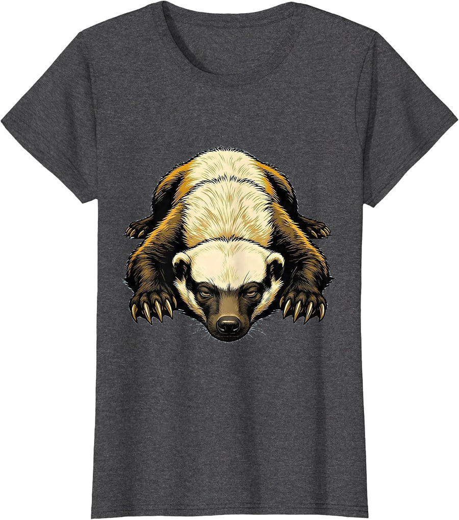 Women's Honey Badger Cartoon Funny Animal Lover Humor T-Shirt - Dark Heather Grey