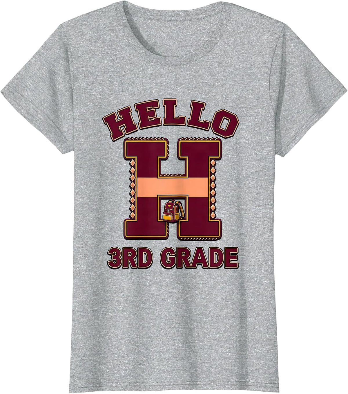 Women's Hello 3rd Grade Sparkle Varsity Back To School First Day T-Shirt - Heather Grey