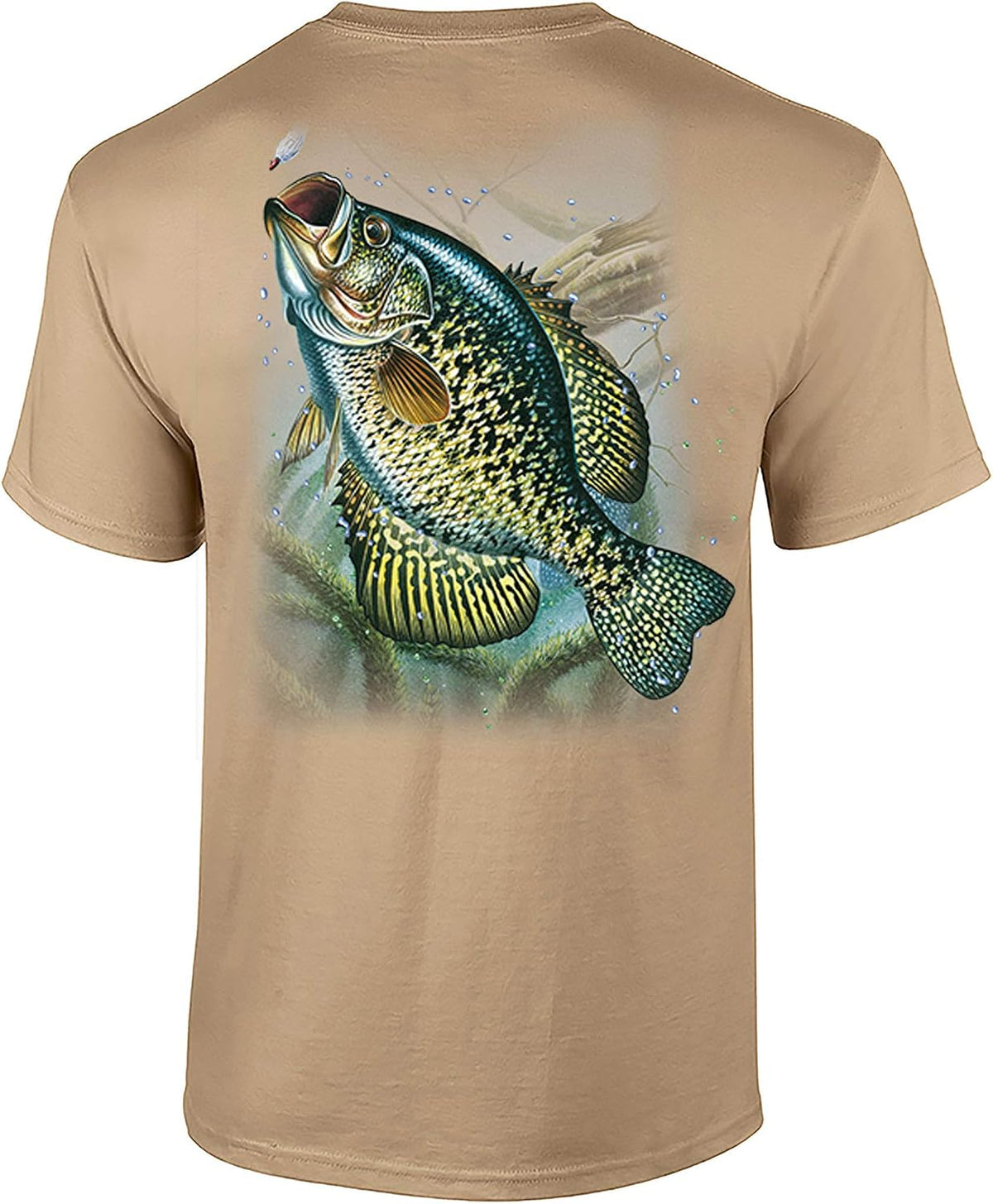 Fishing Action Crappie Adult Short Sleeve Tee Shirt Sports Gray - Tan