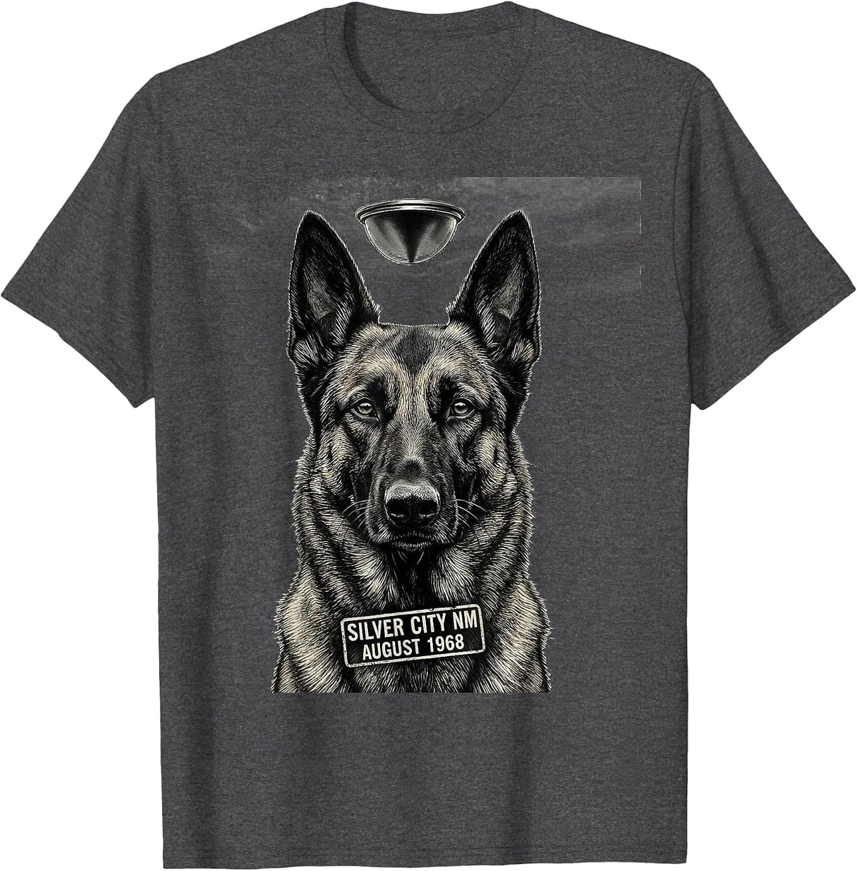 Men's Silver City NM August 1968 Monochromatic Belgian Malinois T-Shirt - Dark Heather Grey