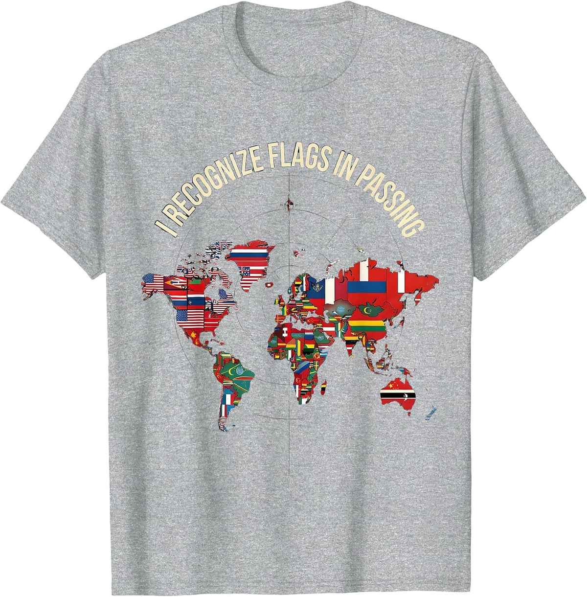 Men's I Recognize Flags In Passing Geography Lover World Map T-Shirt - Heather Grey