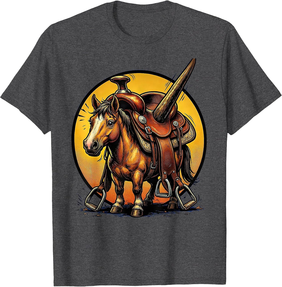 Tiny Horse Huge Saddle Funny Equestrian Humor T-Shirt - Dark Heather Grey