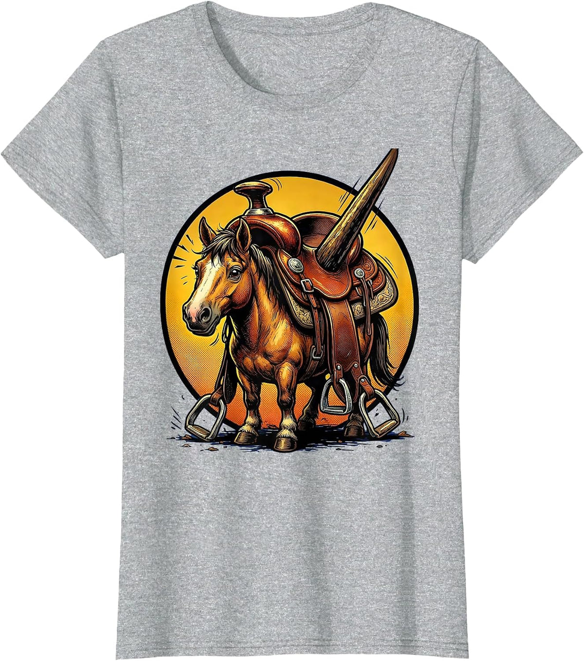 Tiny Horse Huge Saddle Funny Equestrian Humor T-Shirt - Heather Grey