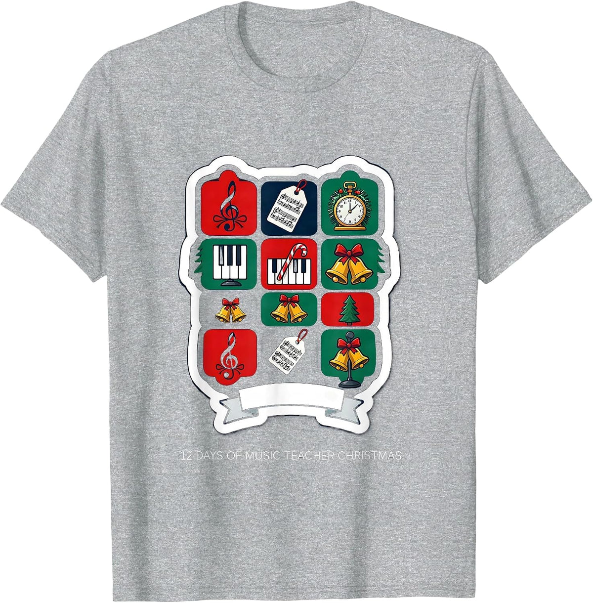 Men's 12 Days of Music Teacher Christmas Sticker Humor Gift T-Shirt - Heather Grey
