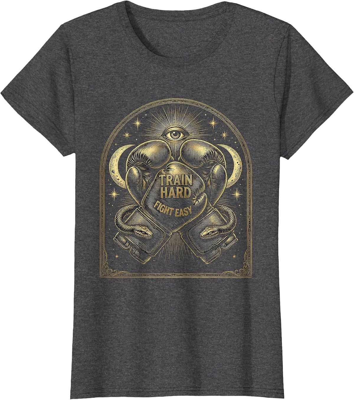 Women's Train Hard Fight Easy Boxing Graphic Design T-Shirt - Dark Heather Grey