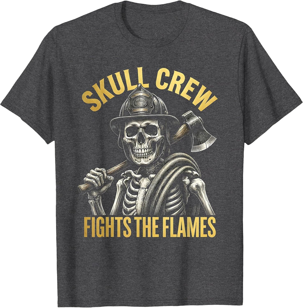 Halloween Firefighter Skull Crew Fights The Flames T-Shirt - Dark Heather Grey