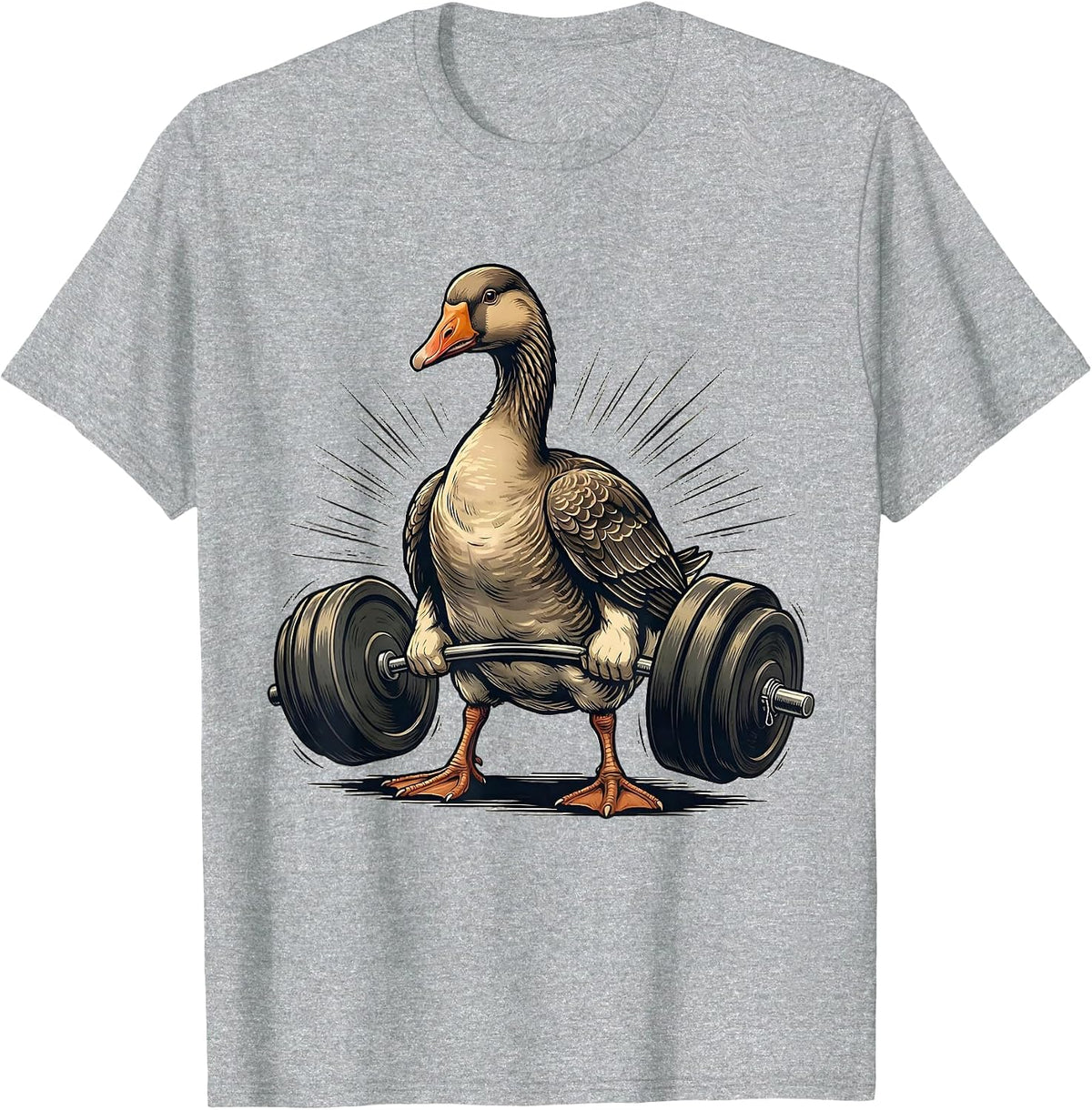 Men's Round Goose Weightlifting Gym Humor Funny Workout T-Shirt - Heather Grey