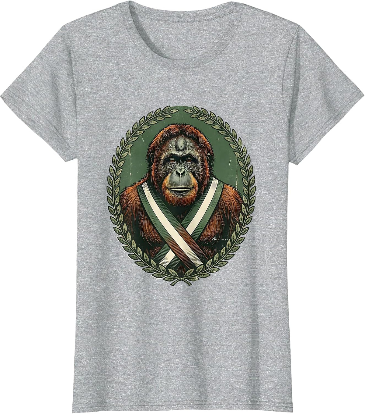 Vintage Orangutan Bust Comedic Monkey Meme Graphic T-Shirt - Heather Grey