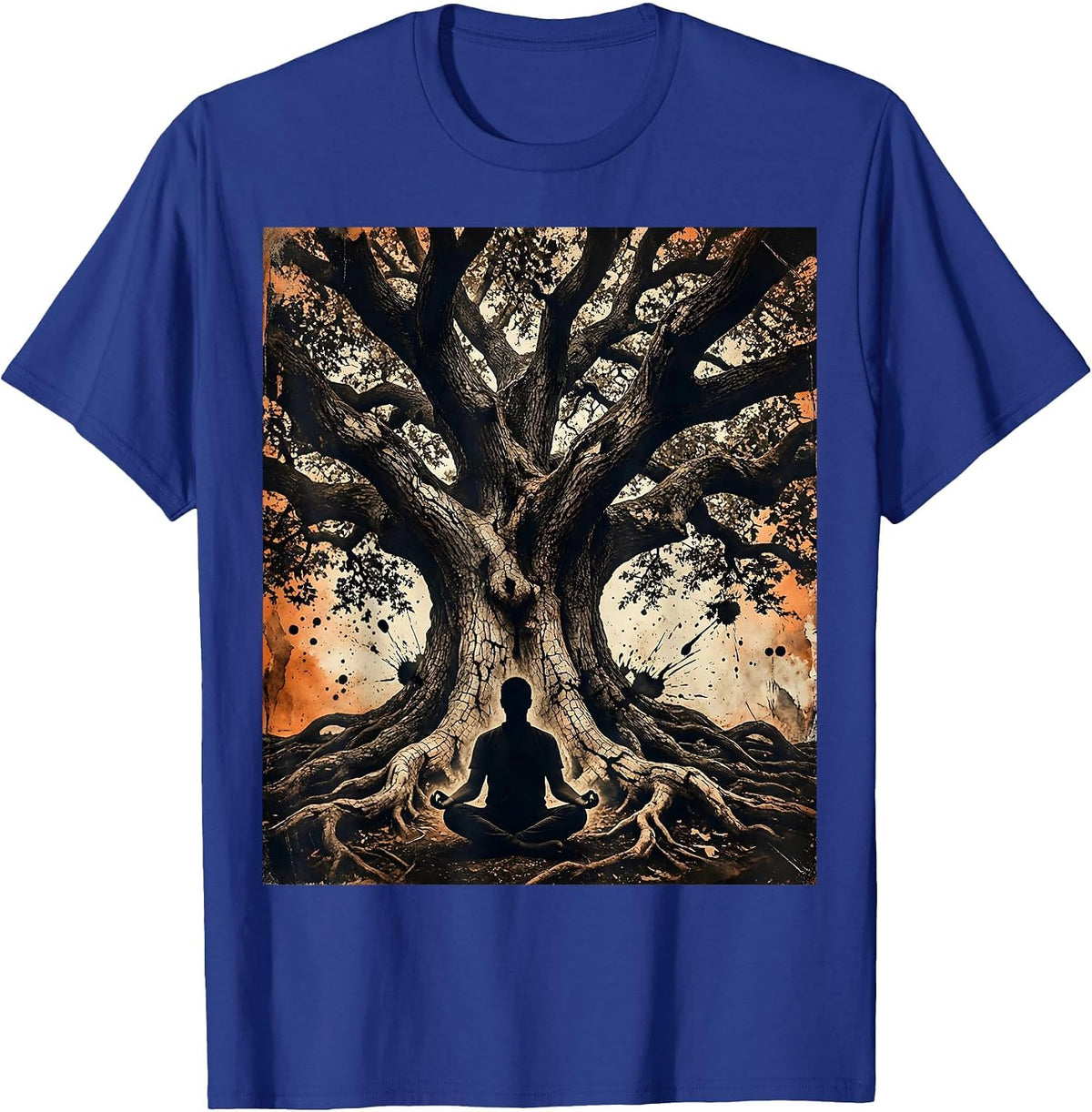 Men's Meditating Figure Under Ancient Twisted Oak Tree T-Shirt - Royal Blue