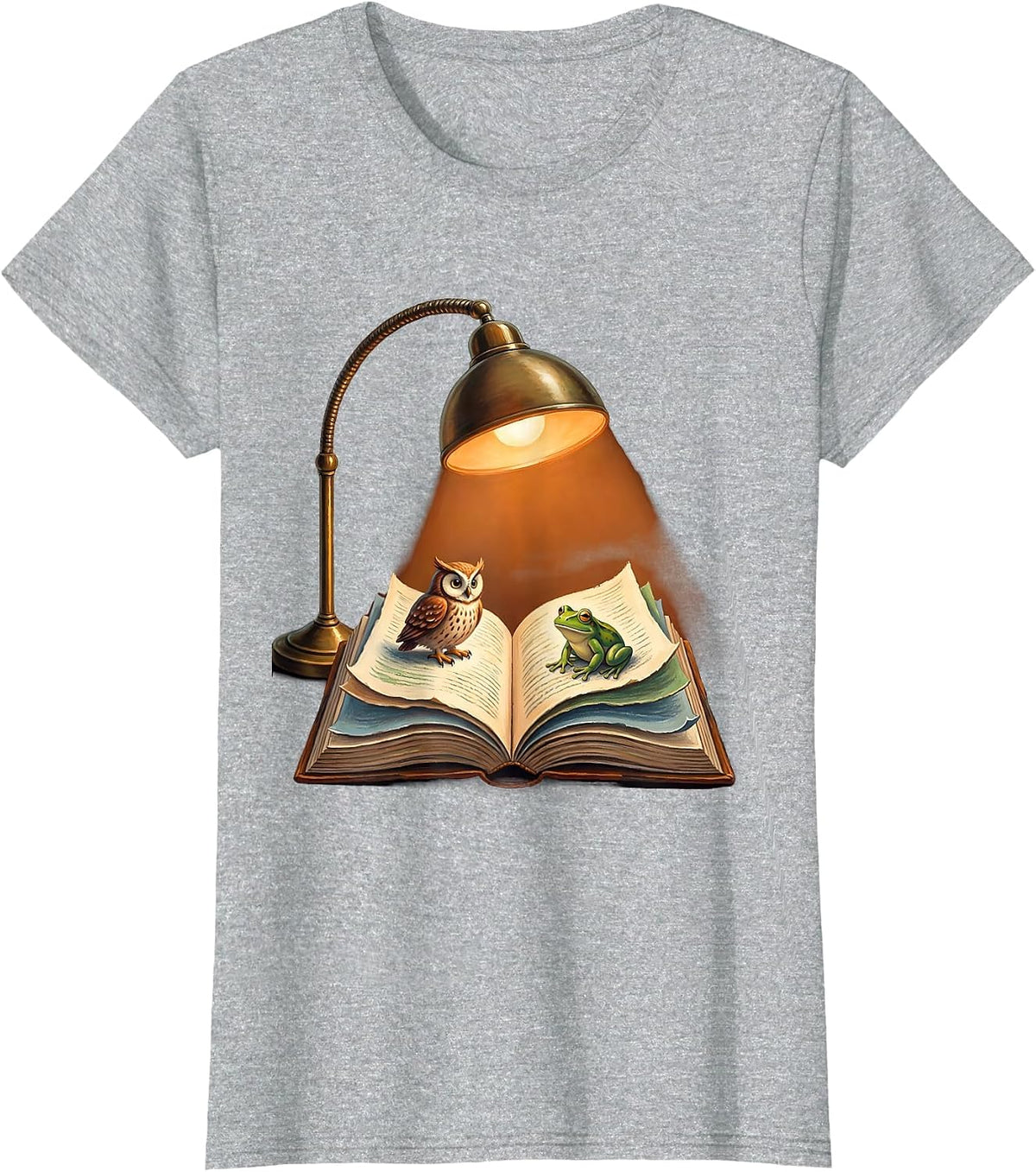 Women's Reading Teacher Desk Lamp Storybook Illustration T-Shirt - Heather Grey