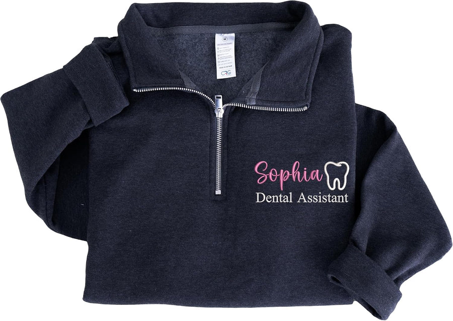 Personalized Embroidered Dental Quarter Zip Sweatshirt, Dental Assistant Hygienist Shirt, Gift for Dentist - Dental Assistant