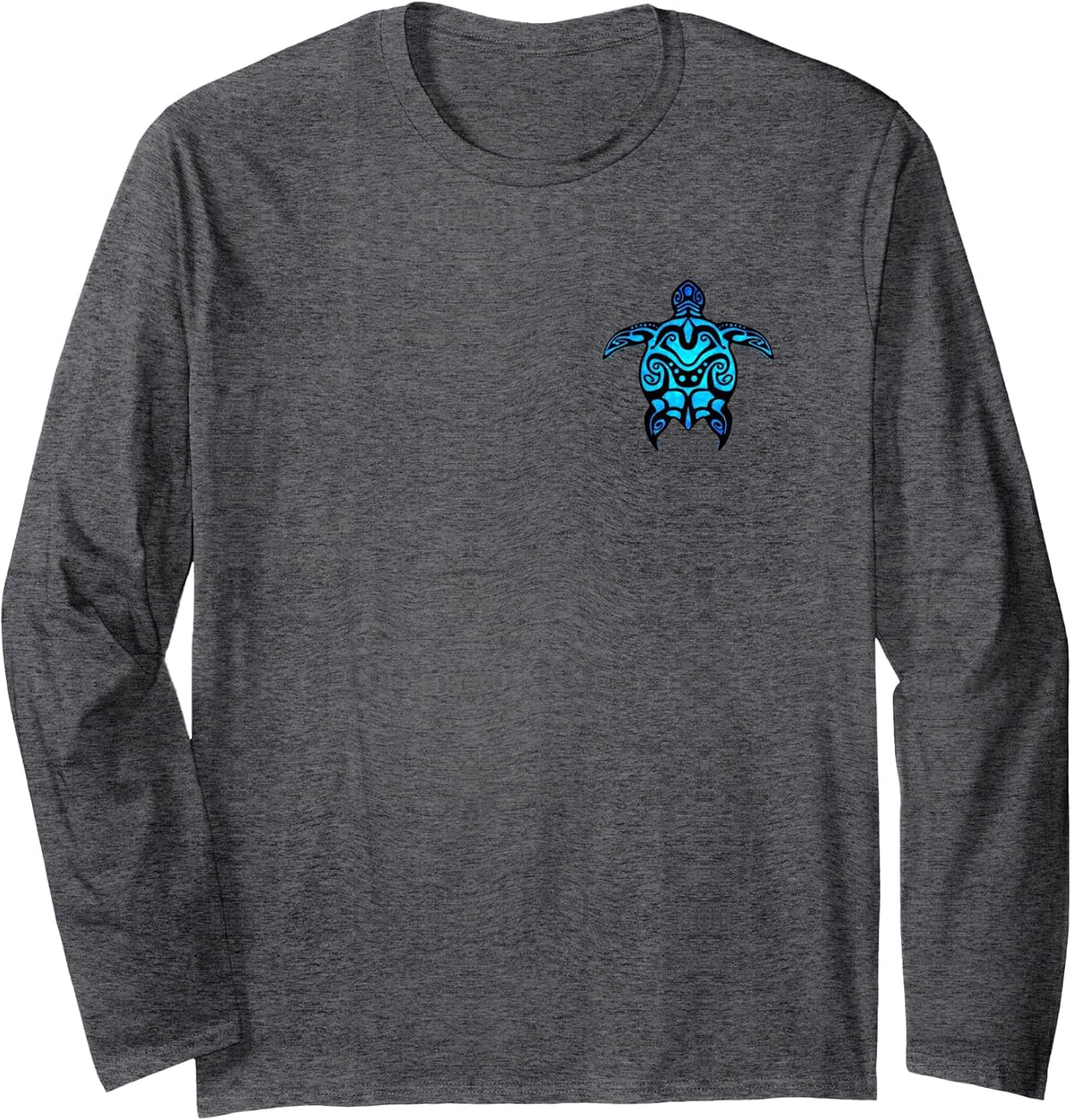 Tribal Hawaiian Maori Sun Sea Turtle (2-Sided) Long Sleeve T-Shirt - Adult Unisex Dark Heather Grey