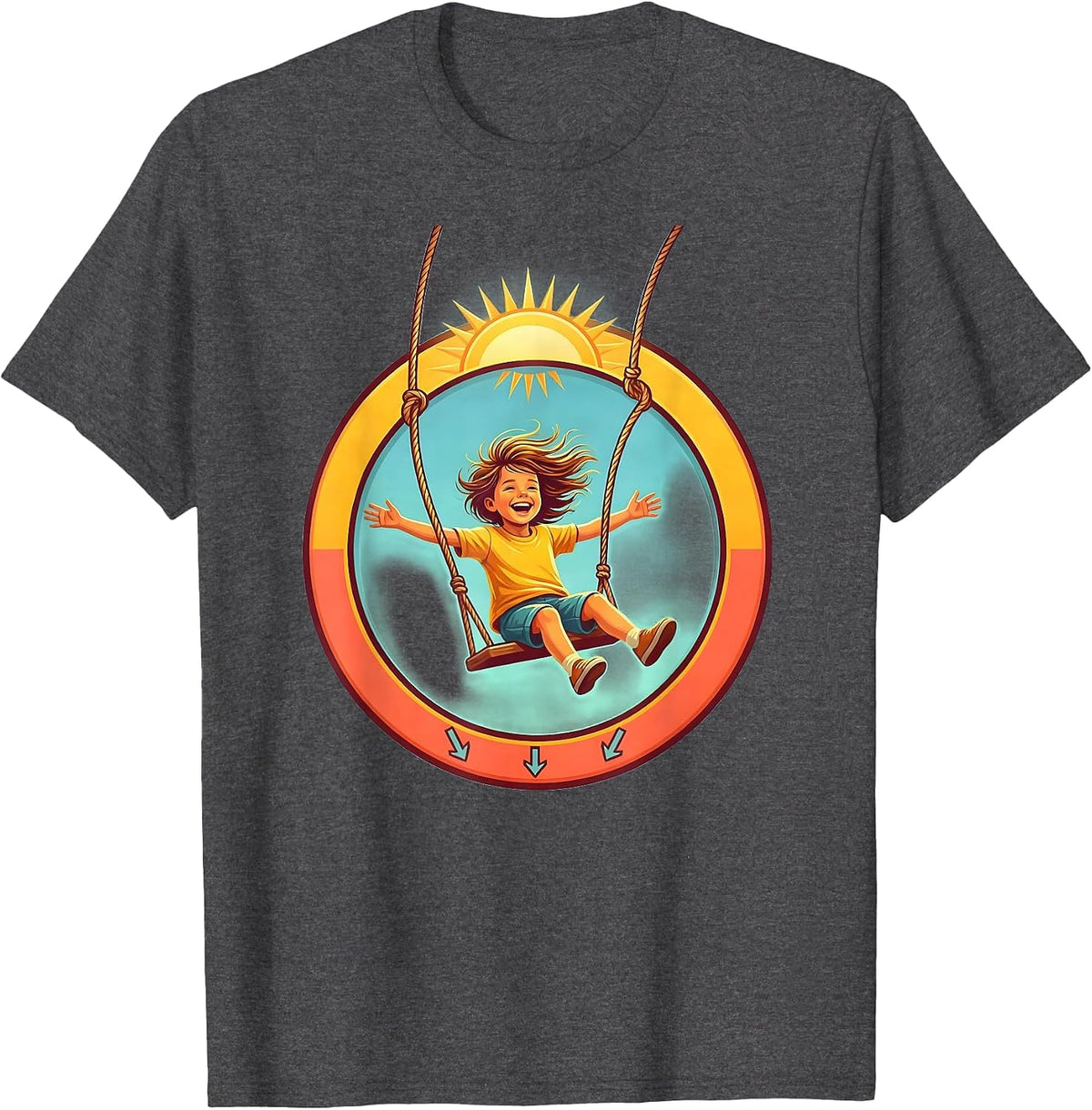 Men's Down Syndrome Awareness Playground Swing Illustration T-Shirt - Dark Heather Grey